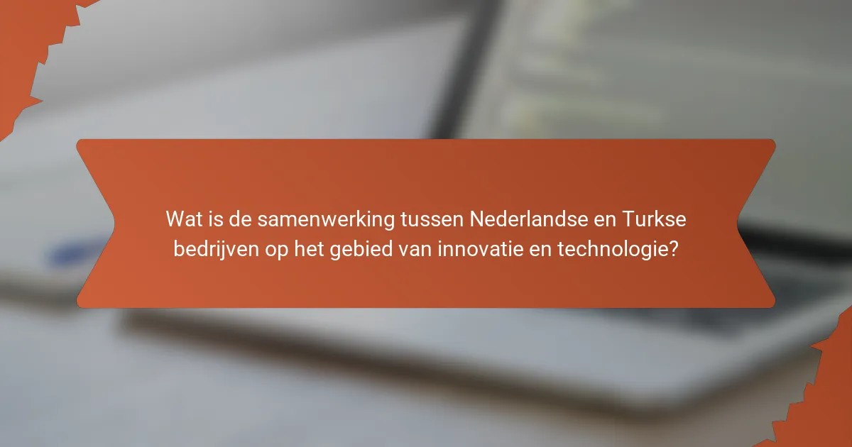 Wat is de samenwerking tussen Nederlandse en Turkse bedrijven op het gebied van innovatie en technologie?