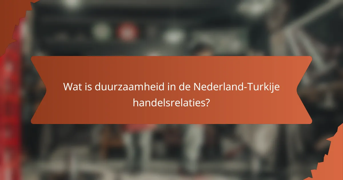 Wat is duurzaamheid in de Nederland-Turkije handelsrelaties?