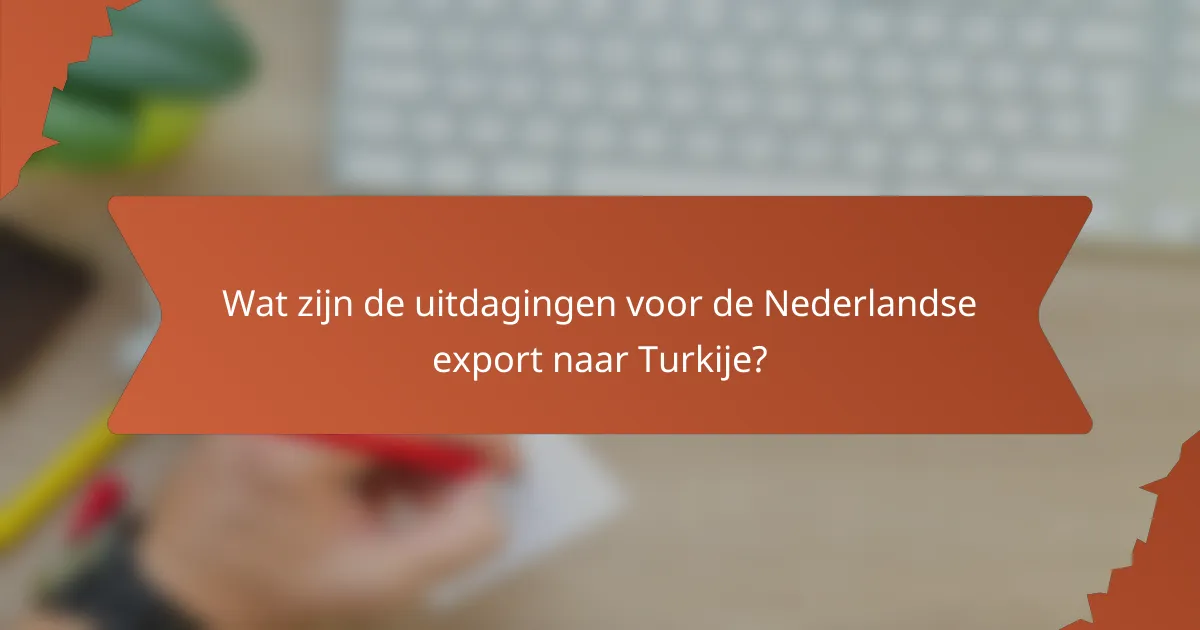 Wat zijn de uitdagingen voor de Nederlandse export naar Turkije?