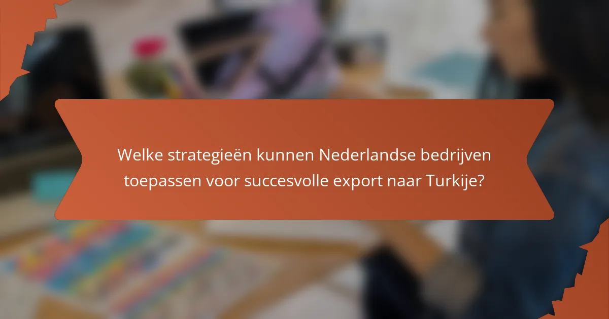 Welke strategieën kunnen Nederlandse bedrijven toepassen voor succesvolle export naar Turkije?