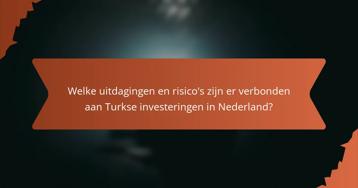Welke uitdagingen en risico's zijn er verbonden aan Turkse investeringen in Nederland?